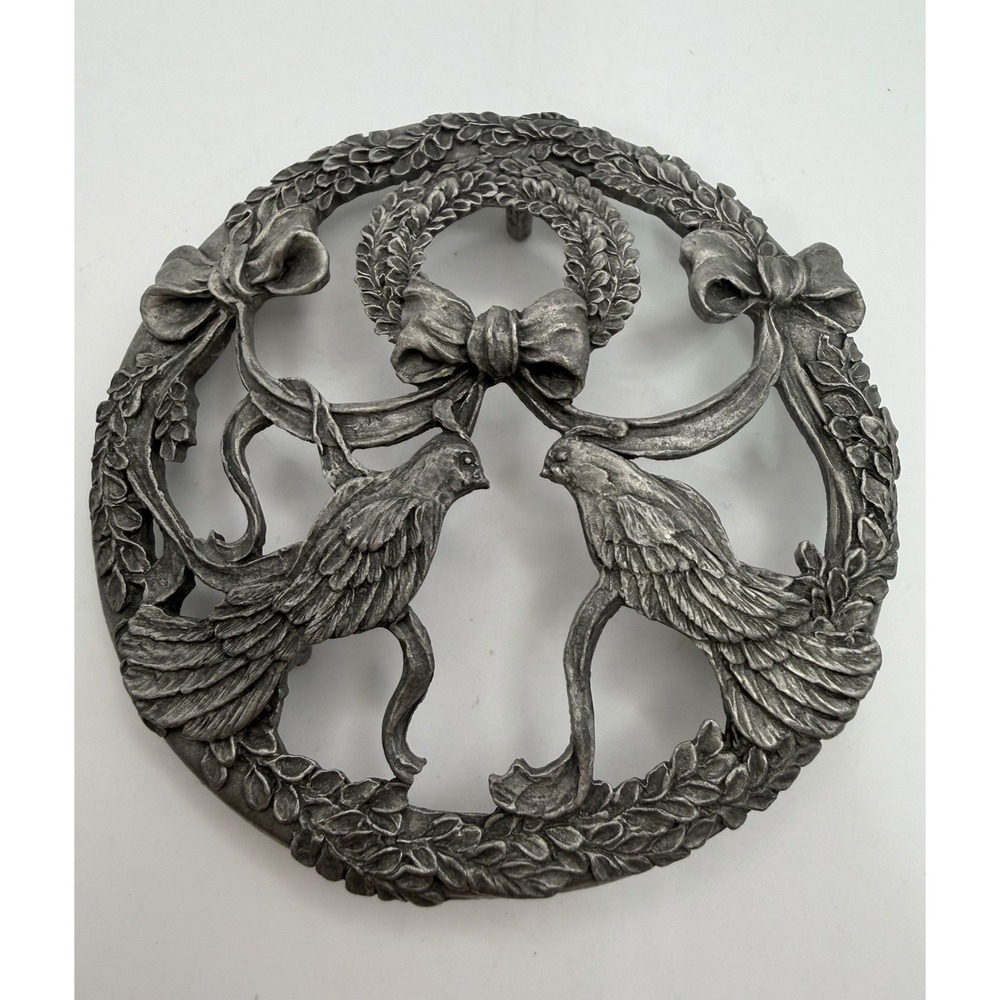 Vintage Pewter & Ribbed Glass Doves Wreath Christmas Potpourri Jar '93 Rawcliffe - Picture 4 of 8
